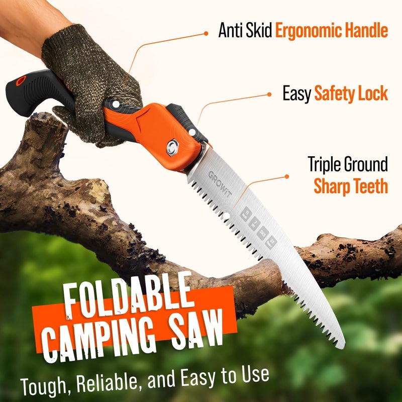 Craft911 GROWIT Folding Camping saw 11 Inch - Heavy Duty Pruning Saw with Triple-Cut SK5 Blade, 7 TPI Razor Teeth for Tree Trimming, Wood Cutting, Camping, Bushcraft, and Gardening - Image 2